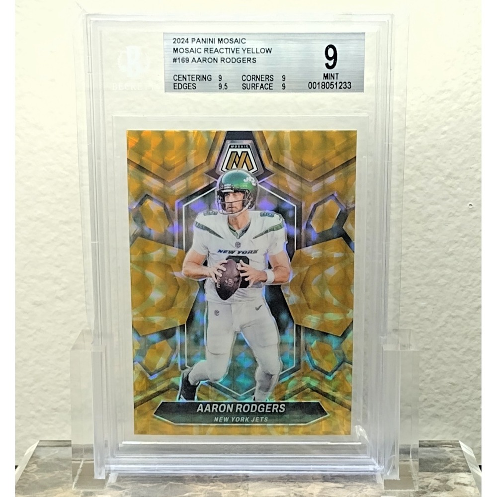 Aaron Rodgers #169 Reactive Yellow Prizm  2024 Panini Mosaic BGS 9 New York Jets